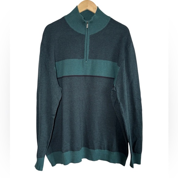 Fairlane Pullover Sweater Men's XXL Green Half Zip Cashmere Blend Knit Preppy - Picture 1 of 8